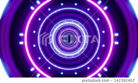 Multiple overlapping circular shape purple tunnels and dotted lamps Multiple overlapping circular shape purple tunnels and dotted lamps 142392407