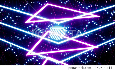 Neon light 3d structures of geometric dot pattern overlapping each other Neon light 3d structures of geometric dot pattern overlapping each other 142392411