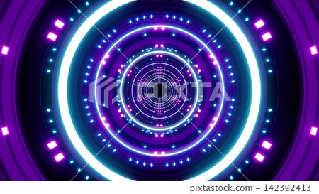 Neon tunnel visual art with glittering dot lights Neon tunnel visual art with glittering dot lights 142392413