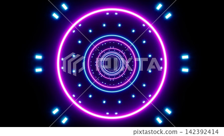 Overlay background of blue dot pattern lamps and purple circular lights 142392414