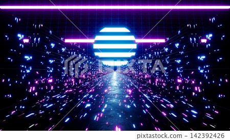 Retro style neon data city 3d render Retro style neon data city 3d render 142392426