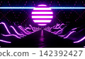 Retro Vaporwave Neon Sunrise Lightway 3d rendering 142392427