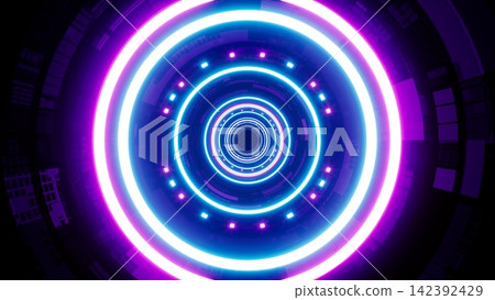 Shining Neon colored Circle Lights and Cyber Pattern Texture Shining Neon colored Circle Lights and Cyber Pattern Texture 142392429