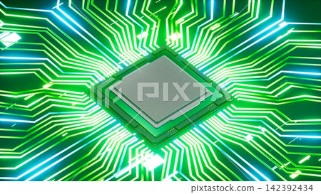 CPU on the electronic circuit motherboard close up view, 3d rendering CPU on the electronic circuit motherboard close up view, 3d rendering 142392434