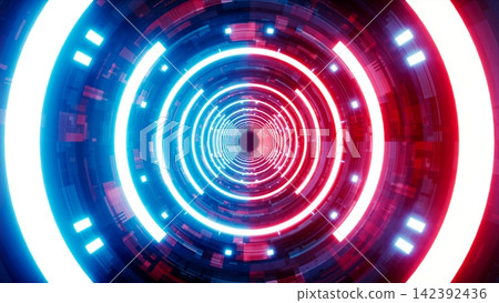 Blue and red light tunnels split into sides Blue and red light tunnels split into sides 142392436