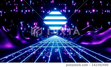 retro synthwave style vj art 3d rendering retro synthwave style vj art 3d rendering 142392440