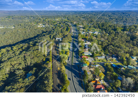 Aerial photograph of the Great Western Highway in Woodford Aerial photograph of the Great Western Highway in Woodford 142392450