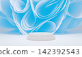 3D render of an empty product exhibition platform surrounded by elegant wavy satin folds. 142392543