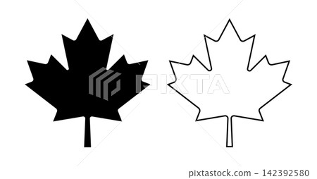 Set of Canada symbol maple leaf black outline sample. Maple leaf mockups. Maple leaf silhouette icon layouts. Maple leaf badge, sticker. Set of Canada symbol maple leaf black outline sample. Maple leaf mockups. Maple leaf silhouette icon layouts. Maple leaf badge, sticker. 142392580