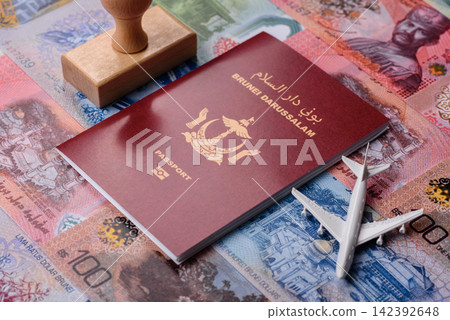 Brunei passport for travelling, flying and doing business. Brunei document, id Brunei passport for travelling, flying and doing business. Brunei document, id 142392648