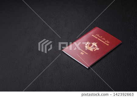 Brunei passport for travelling, flying and doing business. Brunei document, id Brunei passport for travelling, flying and doing business. Brunei document, id 142392663