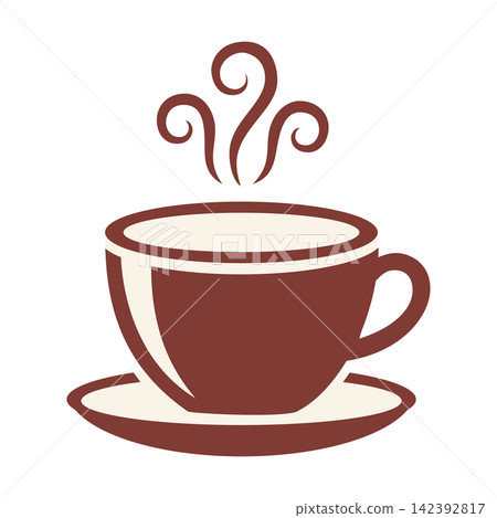 Steaming Coffee Cup with Saucer Minimal Vector Icon Steaming Coffee Cup with Saucer Minimal Vector Icon 142392817