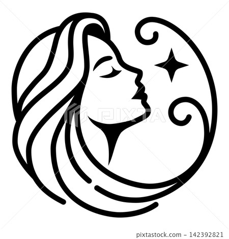 Elegant Woman Profile with Flowing Hair Vector 142392821