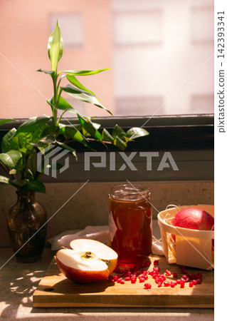 Celebration of Rosh Hashanah with traditional foods Celebration of Rosh Hashanah with traditional foods 142393341