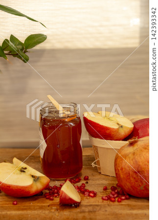 Celebration of Rosh Hashanah with traditional foods Celebration of Rosh Hashanah with traditional foods 142393342