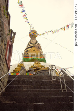 Stone steps leading to Swayambhunath Temple, Kathmandu, Nepal Stone steps leading to Swayambhunath Temple, Kathmandu, Nepal 142393347