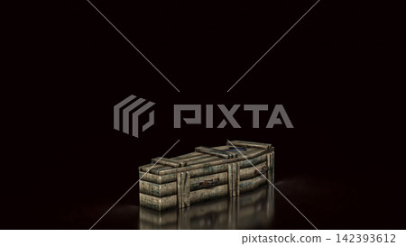 Ancient Wooden Coffin with Christian Cross in Darkness 3d render. Ancient Wooden Coffin with Christian Cross in Darkness 3d render. 142393612