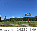 A photograph of a landscape with a fence against a clear blue sky. 142394649
