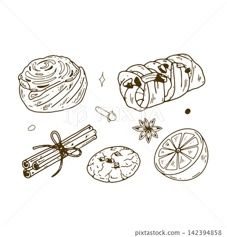 Cinnamon Pastries and Winter Baking Elements Cinnamon Pastries and Winter Baking Elements 142394858