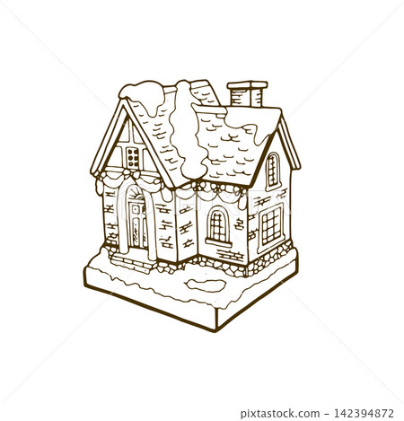 Winter Snowy Cottage Drawing Winter Snowy Cottage Drawing 142394872