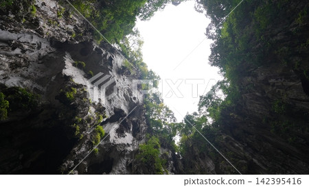 Cave Opening Skyward Glimpse of Sunlight Nature Scenery Cave Opening Skyward Glimpse of Sunlight Nature Scenery 142395416