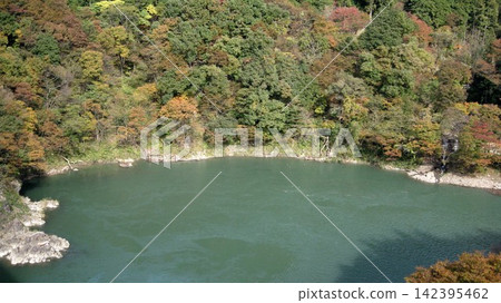 山谷中的秋葉和溪流景色 山谷中的秋葉和溪流景色 142395462