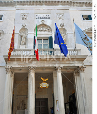 The main entrance of the historic Teatro La Fenice in Venice, Italy. The main entrance of the historic Teatro La Fenice in Venice, Italy. 142396030