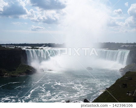 Canada's Niagara Falls: The magnificent Canadian Falls, with its powerful spray of water, and a sightseeing boat that gets up close to the plunge pool. Canada's Niagara Falls: The magnificent Canadian Falls, with its powerful spray of water, and a sightseeing boat that gets up close to the plunge pool. 142396106