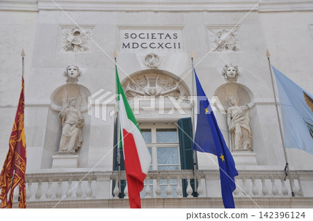 The main entrance of the historic Teatro La Fenice in Venice, Italy. The main entrance of the historic Teatro La Fenice in Venice, Italy. 142396124