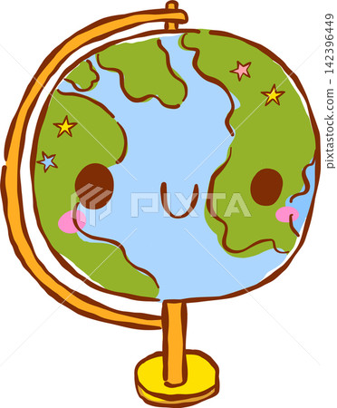 Back to School Kawaii Globe Cartoon Hand Drawn 142396449