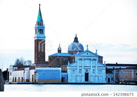 Venice, Italy: Dawn - The Basilica and Bell Tower of San Giorgio Maggiore Island Venice, Italy: Dawn - The Basilica and Bell Tower of San Giorgio Maggiore Island 142396675