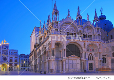 Venice, Italy: St. Mark's Square before dawn, St. Mark's Basilica. Venice, Italy: St. Mark's Square before dawn, St. Mark's Basilica. 142396730