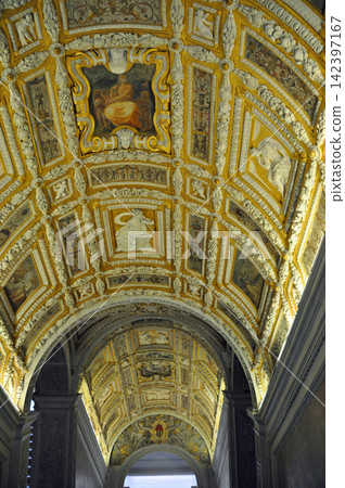 Ceiling decoration of the Golden Staircase in the Doge's Palace, Venice, Italy. Ceiling decoration of the Golden Staircase in the Doge's Palace, Venice, Italy. 142397167
