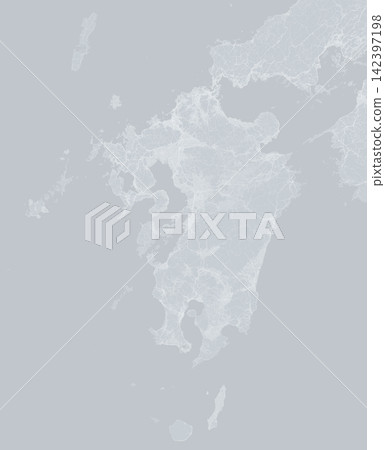 A monochrome, satellite-style illustration focusing on the Kyushu region of Japan. A monochrome, satellite-style illustration focusing on the Kyushu region of Japan. 142397198