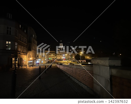 Night view of Przemysl city street and bridge in Poland Night view of Przemysl city street and bridge in Poland 142397632