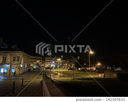 Night view of Przemysl city street and bridge in Poland Night view of Przemysl city street and bridge in Poland 142397633