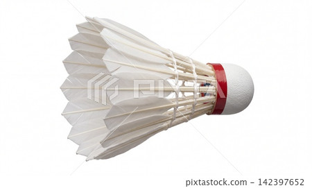 White feathered badminton shuttlecock with red band shuttlecock badminton activity recreation exercise equipment structure isolated background tournament challenge White feathered badminton shuttlecock with red band shuttlecock badminton activity recreation exercise equipment structure isolated background tournament challenge 142397652