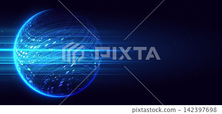 Modern high tech background with a luminous global sphere, dynamic data streams. Modern high tech background with a luminous global sphere, dynamic data streams. 142397698