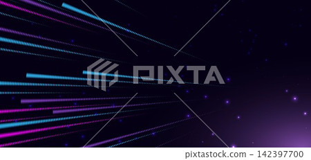 Abstract Futuristic Digital Light Trails with Neon Blue and Purple Data Lines on Dark Background. Abstract Futuristic Digital Light Trails with Neon Blue and Purple Data Lines on Dark Background. 142397700