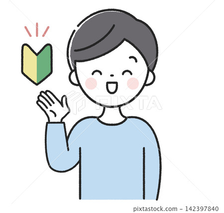 A man with a beginner driver's sticker and a smile giving directions. A man with a beginner driver's sticker and a smile giving directions. 142397840