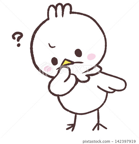 An illustration of a white bird looking down and thinking. An illustration of a white bird looking down and thinking. 142397919