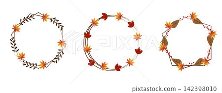 紅色漿果花環、色彩繽紛的秋葉花環、秋季相框套裝 紅色漿果花環、色彩繽紛的秋葉花環、秋季相框套裝 142398010