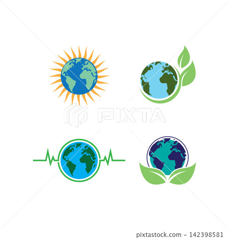 Green leaf and globe logo Green leaf and globe logo 142398581