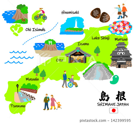 Shimane Prefecture Travel Guide: Hand-drawn Illustrated Map of Tourist Spots and Attractions Shimane Prefecture Travel Guide: Hand-drawn Illustrated Map of Tourist Spots and Attractions 142399595