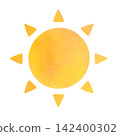 A cute and simple watercolor-style illustration of the sun. 142400302