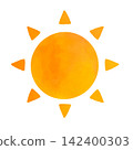 A cute and simple watercolor-style illustration of the sun. 142400303