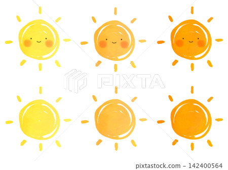 A cute, hand-drawn watercolor illustration of the sun with a face. A cute, hand-drawn watercolor illustration of the sun with a face. 142400564
