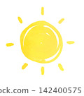 A cute, hand-drawn watercolor-style illustration of the sun. 142400575