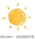A cute, hand-drawn watercolor-style illustration of the sun. 142400576