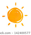 A cute, hand-drawn watercolor-style illustration of the sun. 142400577